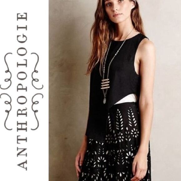 Anthropologie BORDEAUX Black Orlana Split Tone Tank Top Blouse Size Small - Picture 1 of 13